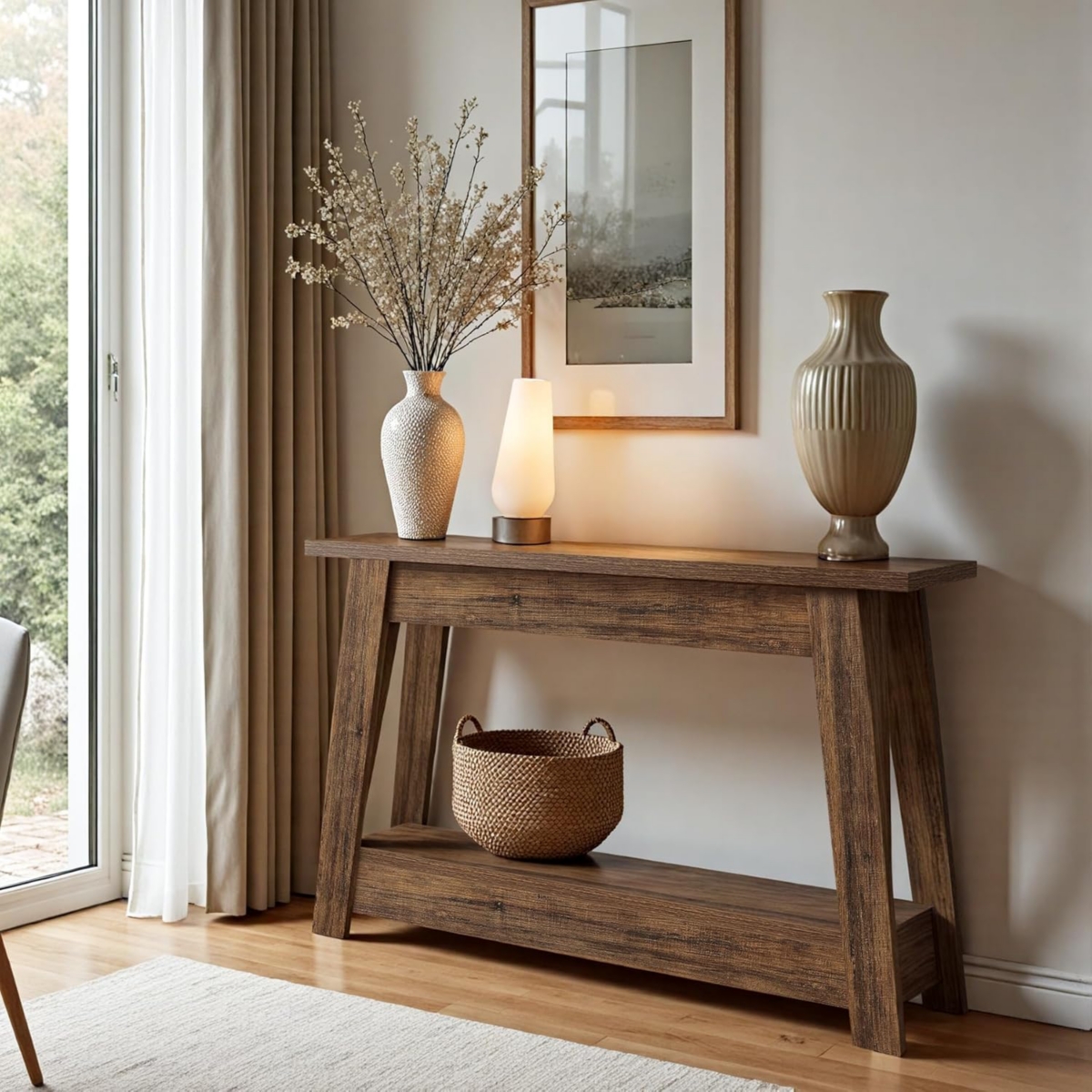 Tribesigns Farmhouse Console Table, Wood Entry Table with Sturdy Geometric Base, Narrow Long Sofa Table Behind Couch Accent Foyer Table for Ent