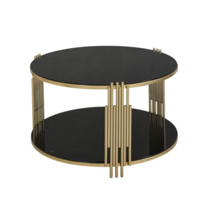 Streamdale Sleek Black Mirror Coffee Table with Gold Base