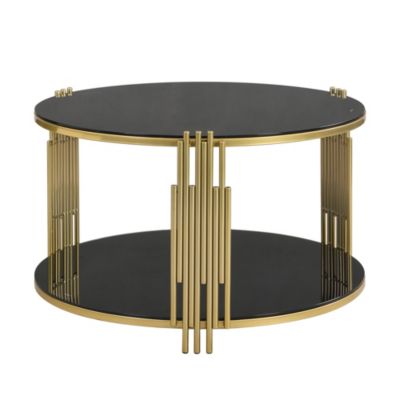Streamdale Sleek Black Mirror Coffee Table with Gold Base