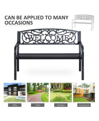 50" Black Metal Welcome Bench with Slatted Seat for Outdoor Spaces