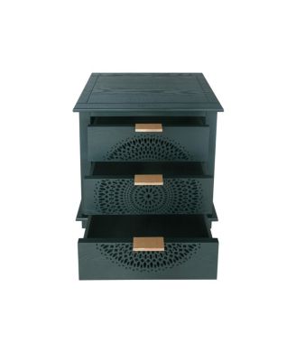 3-Drawer Carved Dresser Chest with Metal Handles