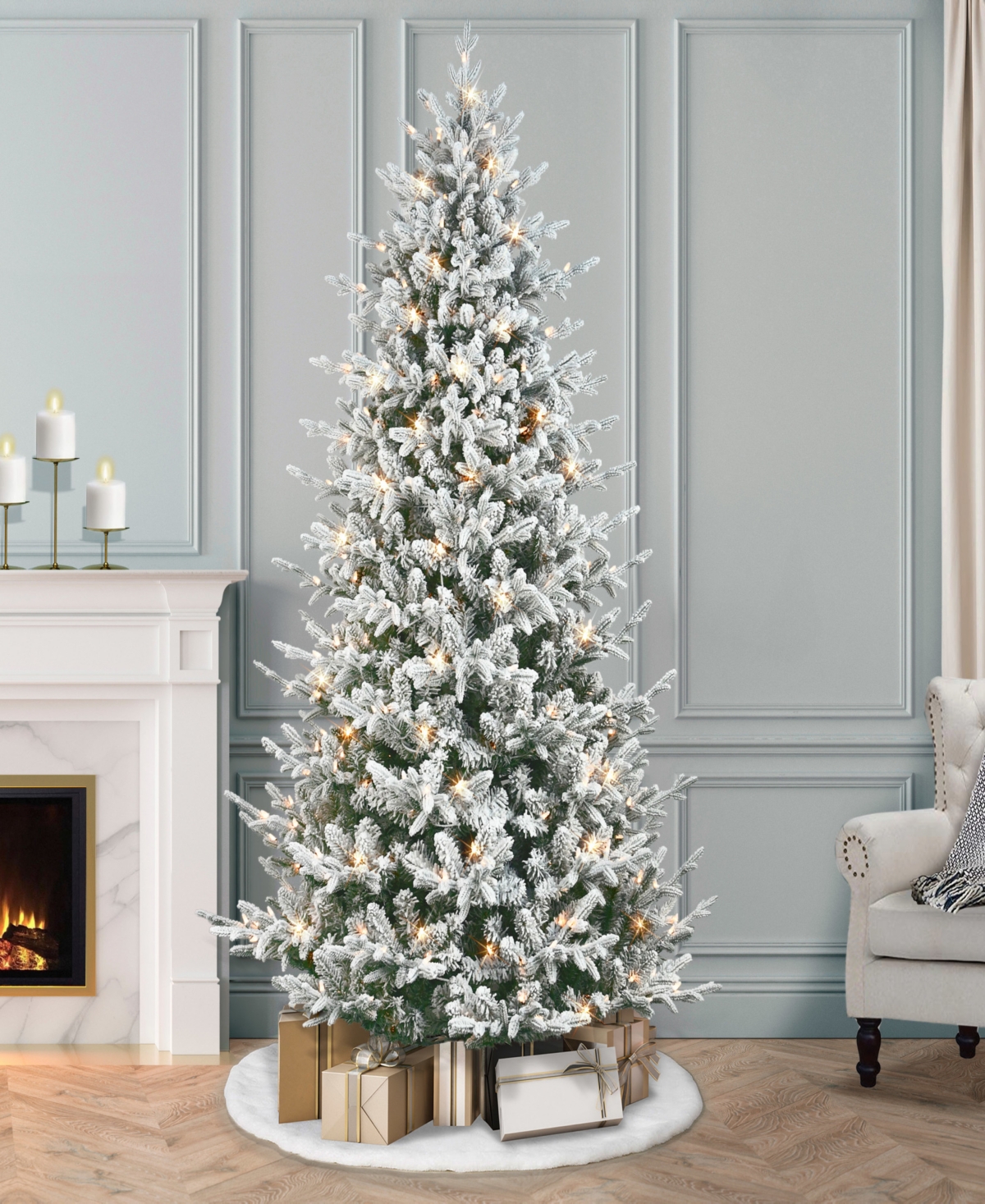 Puleo Pre-lit Flocked Artificial Tree 7.5 Ft In Green