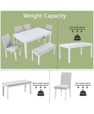 6 Pc. MDF Wood-Textured Rectangular Suede Upholstered Bench Style Dining Room Set