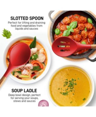 5 Piece Silicone Utensils Set with Authentic Acacia Wood Handles