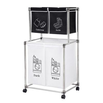 2-Tier Laundry Basket with 4 Removable Bags, Easy Move