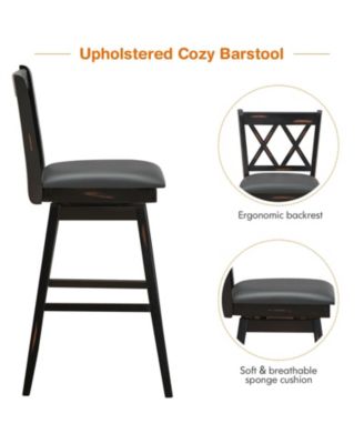 2 Pieces 29 Inch Swivel Counter Height Barstool Set with Rubber Wood Legs