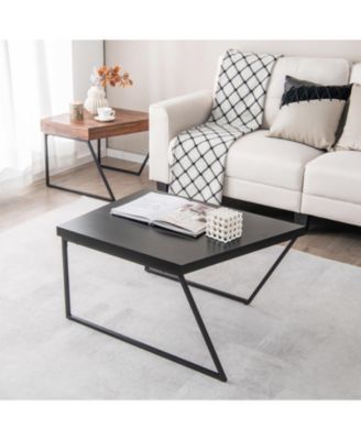 Set of 2 Coffee Tables with Powder-Coated Metal Legs, Modern Nesting Accent Tables