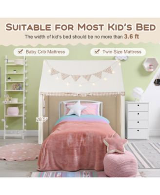 Kids Play Tent Large Playhouse with Padded Mat and 2 Breathable Windows-Beige