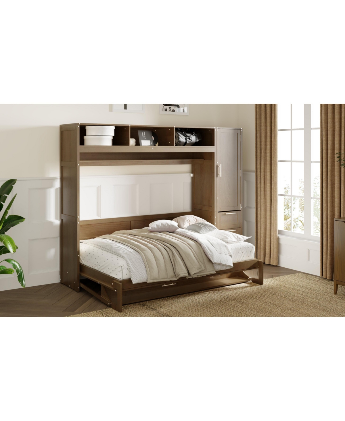 Streamdale Furniture Antique Grey Murphy Bed with Wardrobe and Storage