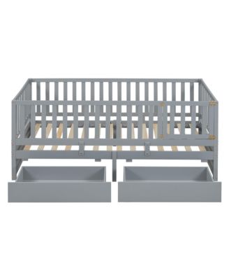 Twin Size Wood Daybed with Guardrails and Drawers