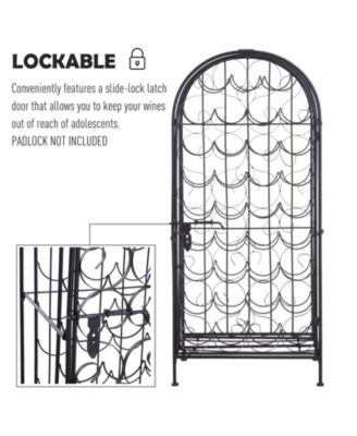 35 Bottle Wrought Iron Wine Rack Cabinet with Lock - Black