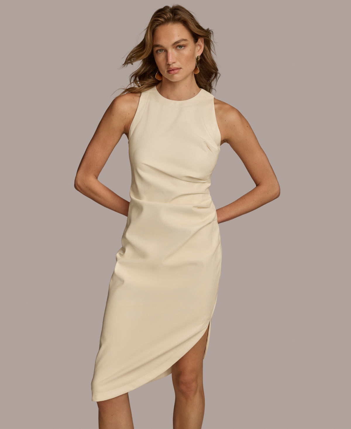 Donna Karan New York Women's Faux-Leather Asymmetric-Hem Dress