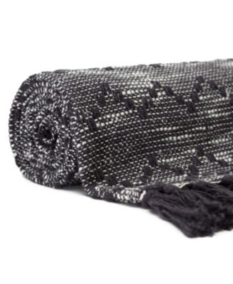 Premium Modern Diamond Woven Cotton Blanket with Tassels, Throw