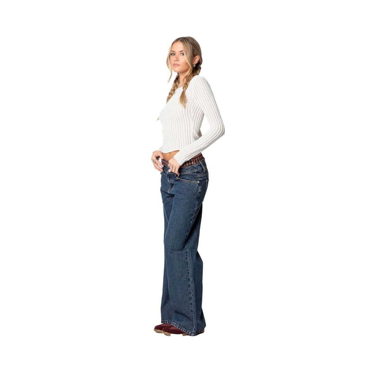 Edikted Women's Textured Sheer Boat Neck Top