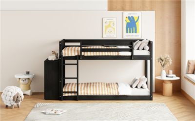 Twin over Twin Bunk Bed with 4 Drawers and 3 Shelves
