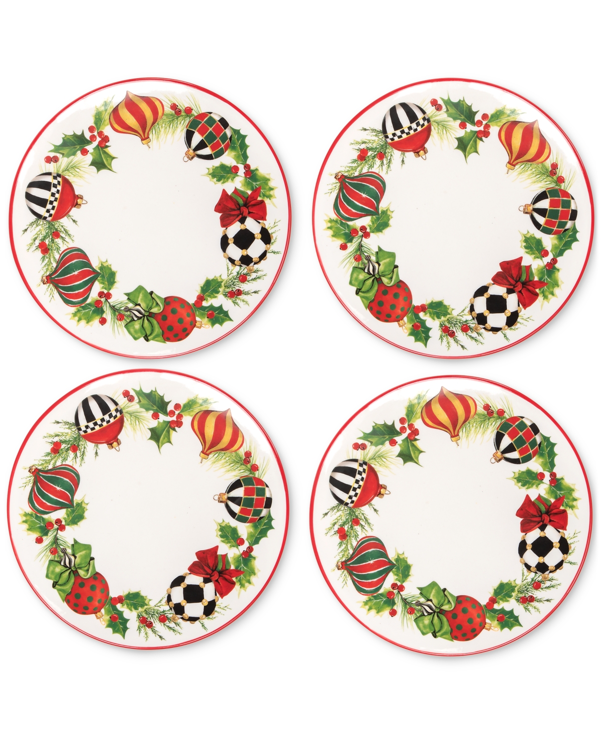 MacKenzie-Childs Deck the Halls Salad Plates, Set of 4
