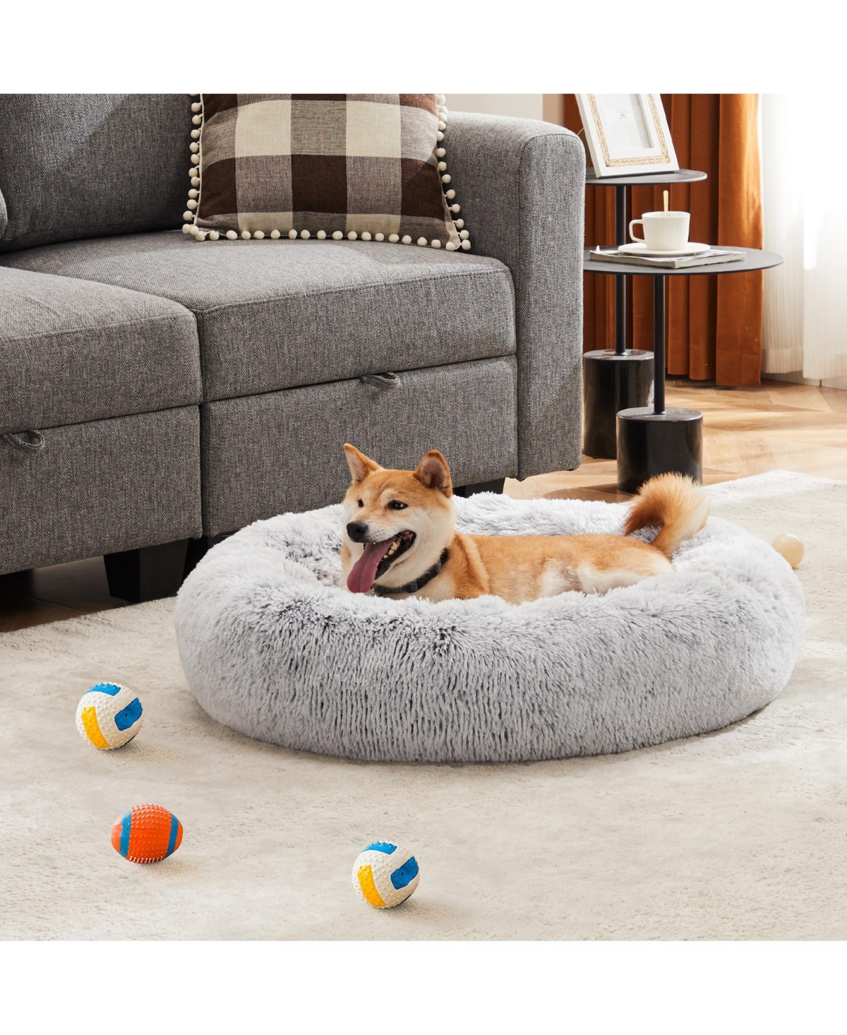 Streamdale Furniture Anti-Slip Round Fluffy Plush Faux Fur Cat Bed, Small- Gray