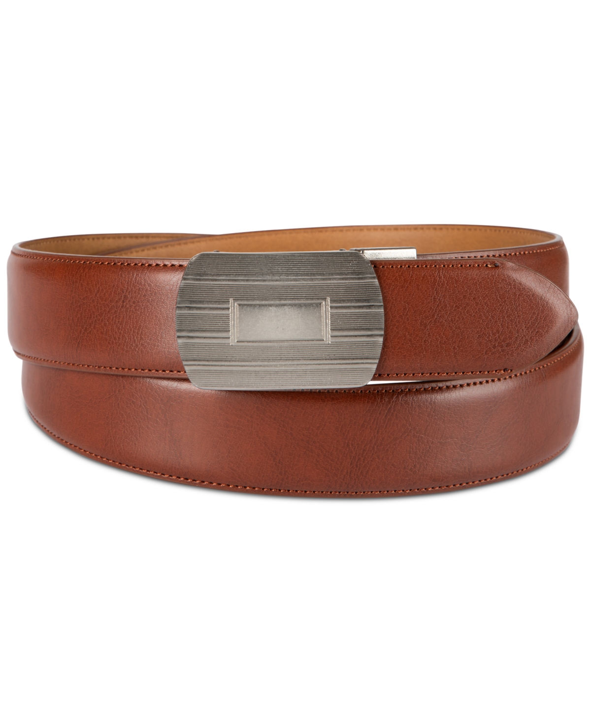 Men's Plaque Buckle Belt, Created for Macy's - Cognac
