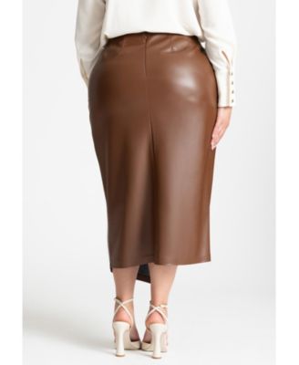 Women's Wrap Front Faux Leather Midi Skirt