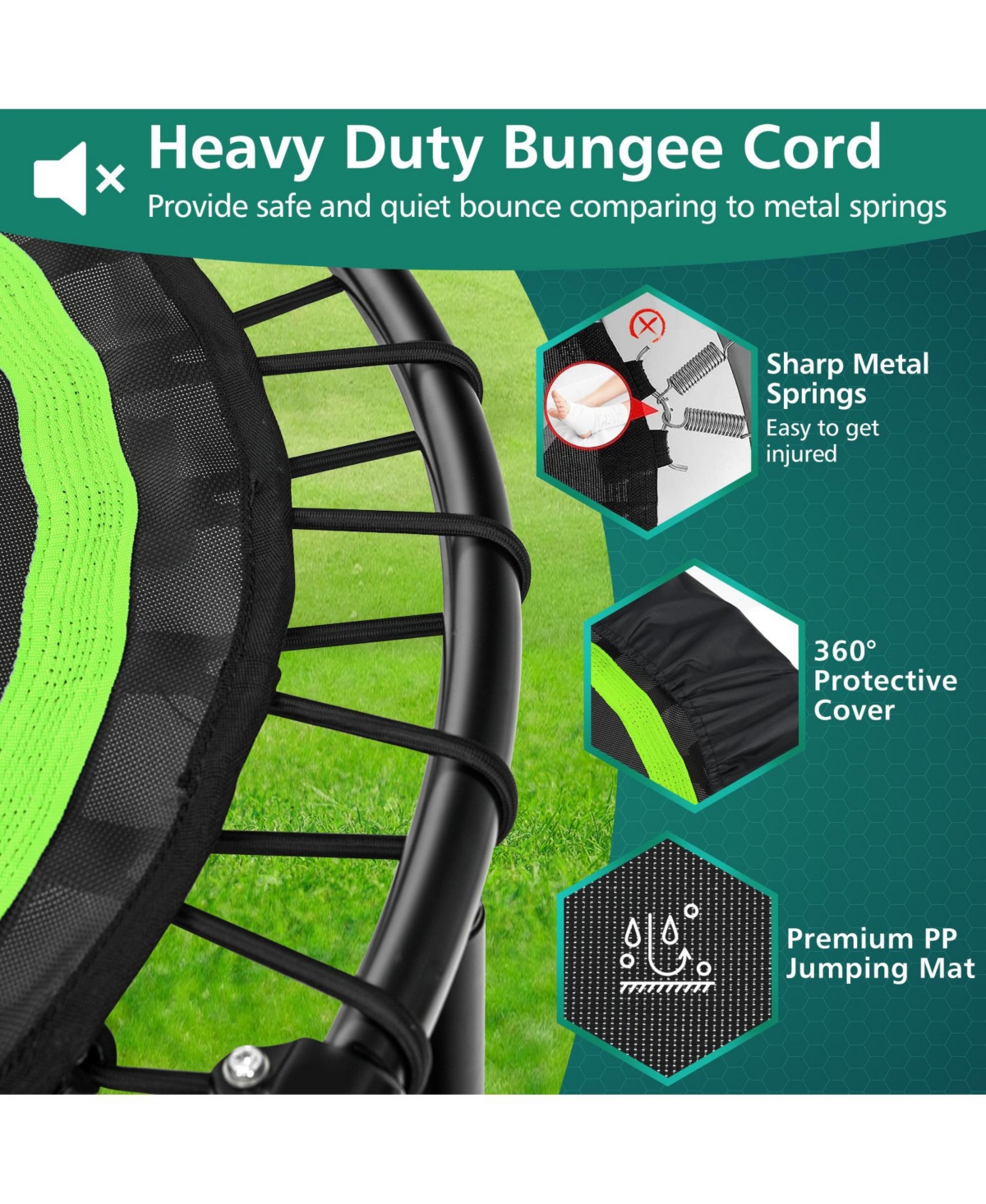 40 Inch Foldable Fitness Rebounder with Resistance Bands Adjustable Home