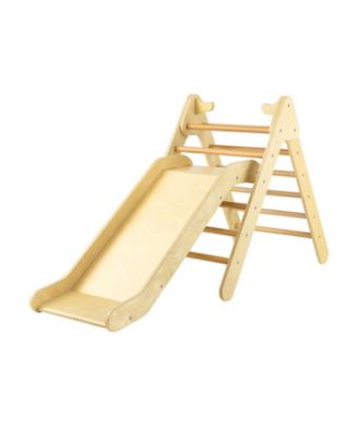 2-in-1 Wooden Triangle Climber Set with Gradient Adjustable Slide