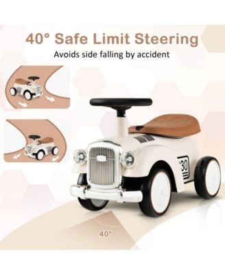 Kids Sit to Stand Vehicle with Working Steering Wheel and Under Seat Storage-White