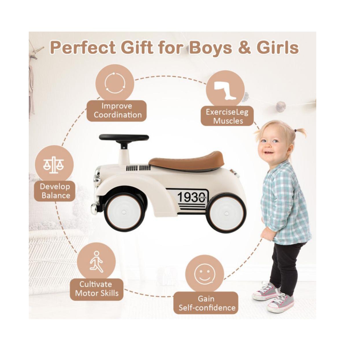 Vebreda Kids Sit to Stand Vehicle with Working Steering Wheel and Under Seat Storage-Pink