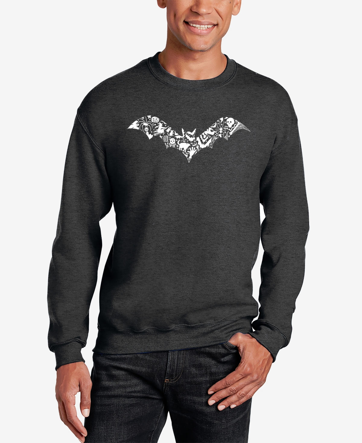 Shop La Pop Art Men's Halloween Bat Word Art Crewneck Sweatshirt In Dark Grey