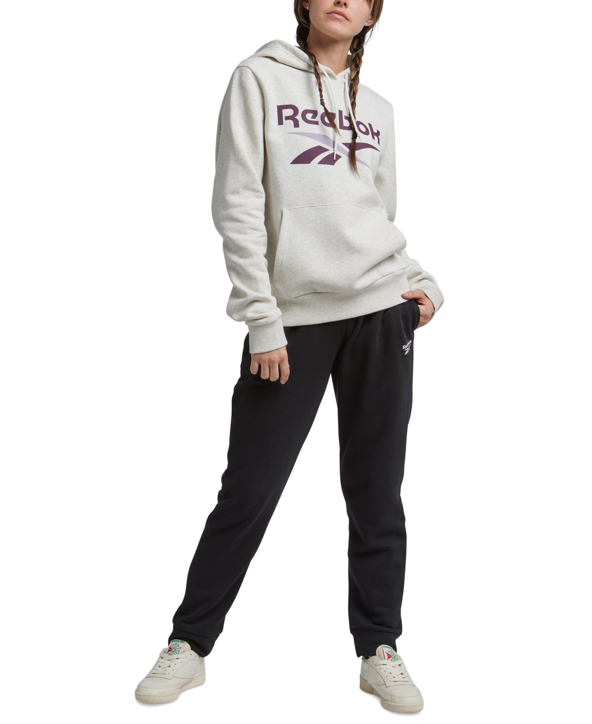 Reebok Women's Big-Logo Fleece Long-Sleeve Hoodie -/ Dusk Purple