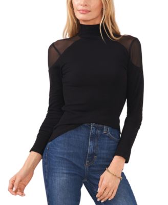 1.STATE Women's Mock-Neck Long-Sleeve Mesh-Inset Top - Macy's