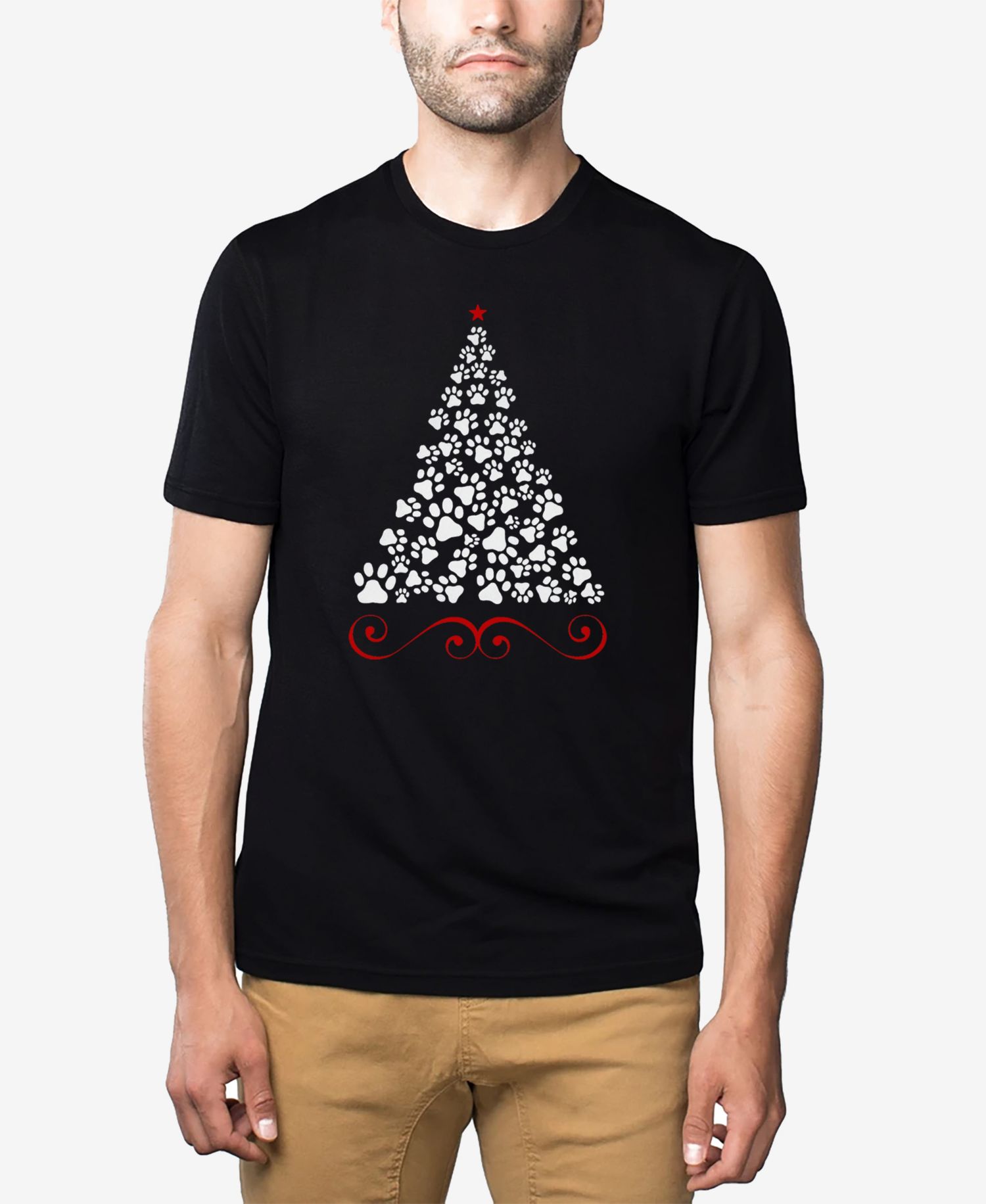 Men's Paw Christmas Tree Premium Blend Word Art T-Shirt