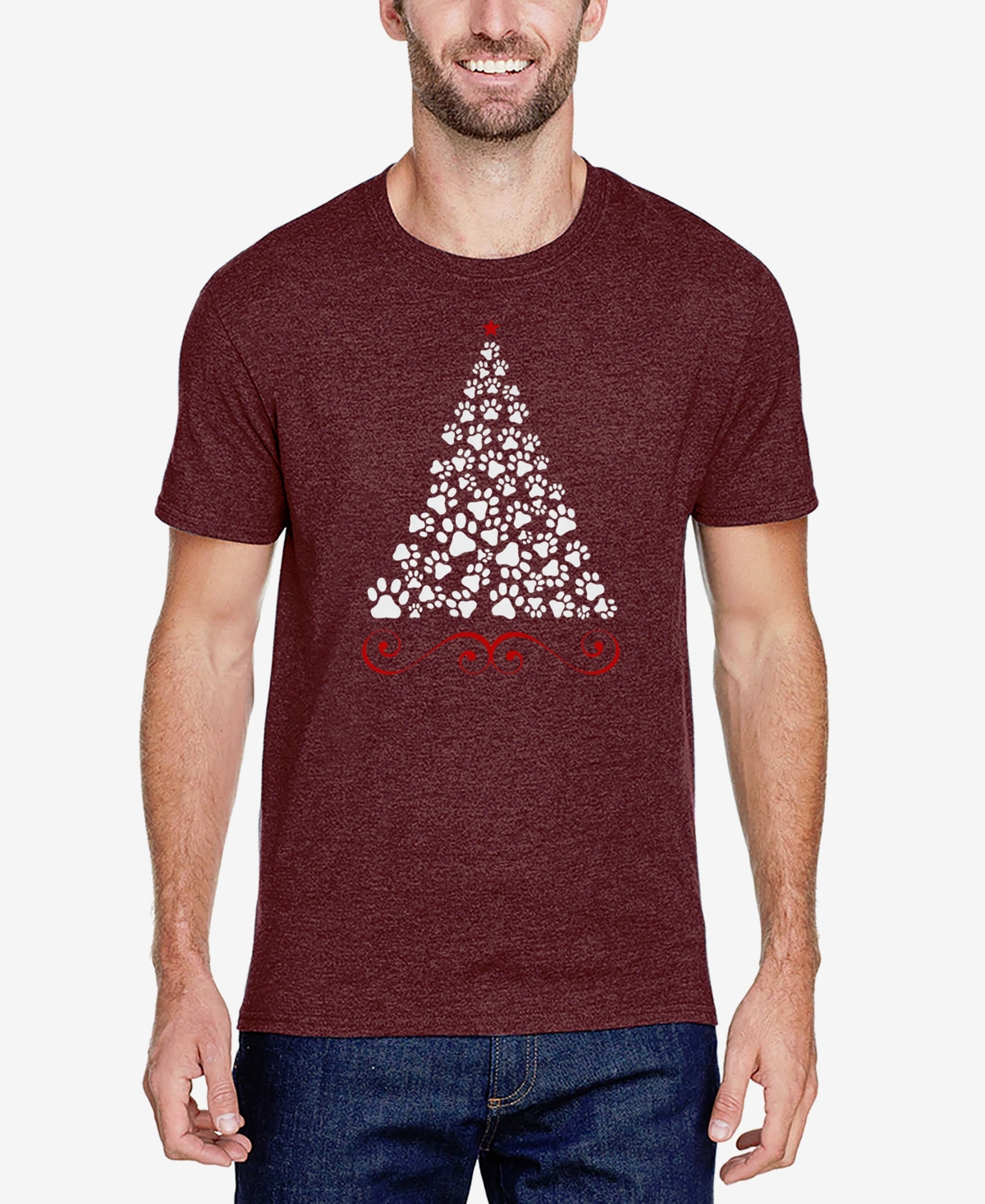 La Pop Art Men's Paw Christmas Tree Premium Blend Word Art T-shirt In Burgundy