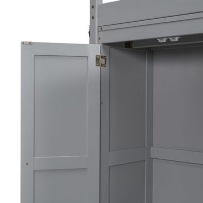 Gray Wooden Full Loft Bed with Wardrobe and LED Light