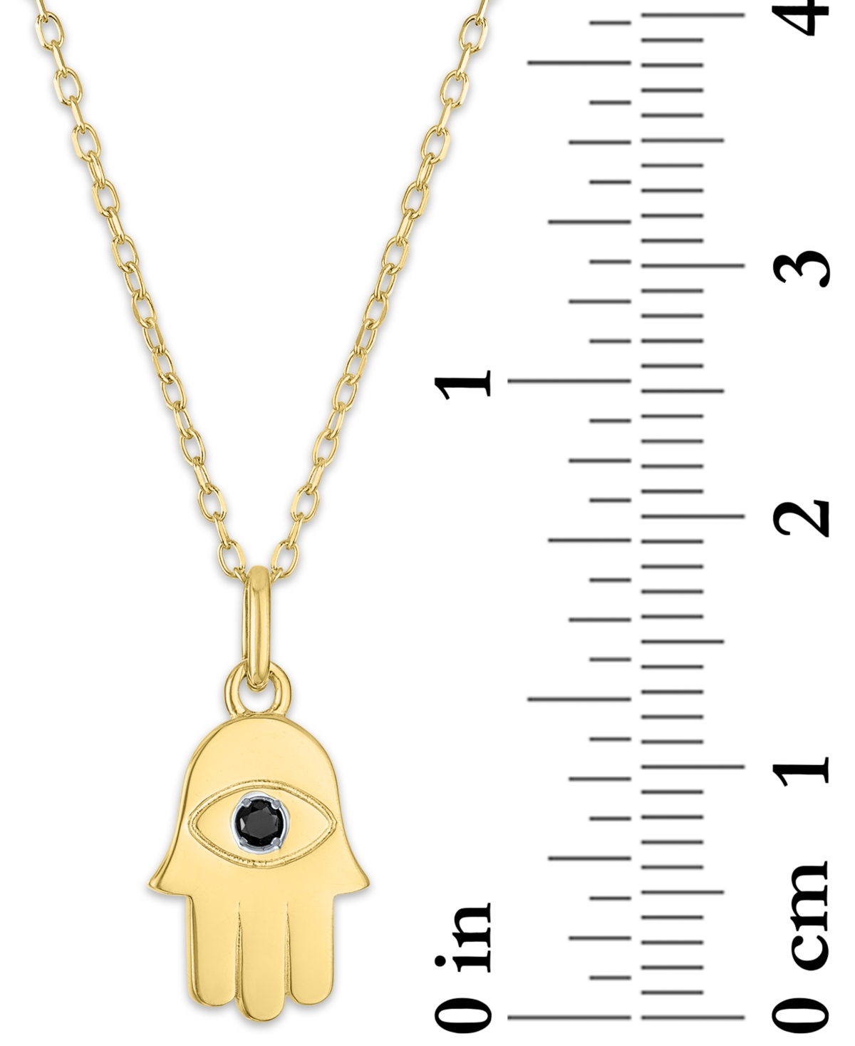 Macy's Black Diamond Accent Hamsa Hand Pendant Necklace In 14k Gold-plated Sterling Silver, 16" + 2" Extend In Gold-plated Sterling Silver
