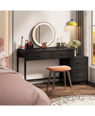 Computer Desk with 5 Drawers, Home Office Desks with Reversible Drawer Cabinet Printer Stand, Rustic Study Writing Table Workstation