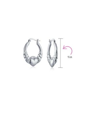 BFF Love Lightweight Heart Celtic Irish Friendship Claddagh Hoop Earrings Sterling Silver 1 Inch Diameter