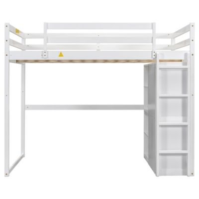 Streamdale Gray Wooden Full Loft Bed with Wardrobe and LED Light