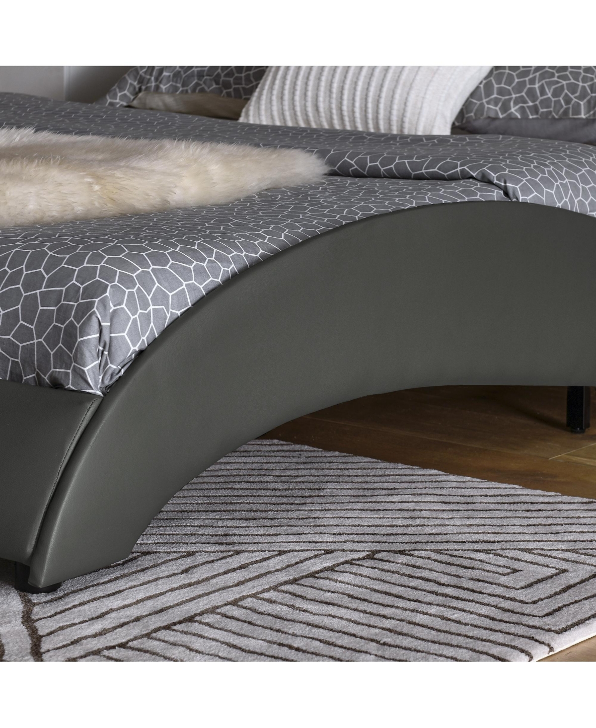 Streamdale Furniture Queen Faux Leather Rgb Led Bed Frame with Curved Headboard