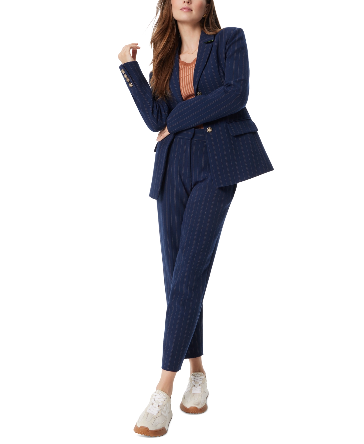 SAM EDELMAN WOMEN'S PINSTRIPE SLIM-FIT TROUSERS 