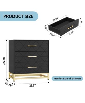 3 Drawer Dresser, Wood Chest Drawers with Storage for Closet, Bedroom, Drawers Dresser Modern Bedside Nightstand with Gold Handles,Black_15.8"D x 23.9"W x 28.7"H