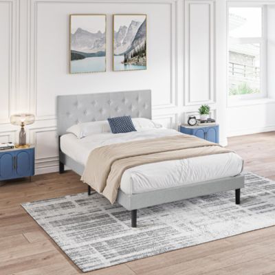 Modern Upholstered Platform Bed Frame with Tufted Headboard