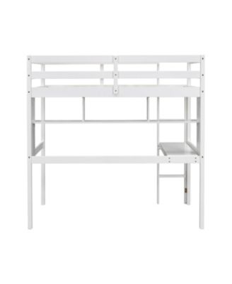 Twin Loft Bed with Desk, Bookcase, and Guardrails in White