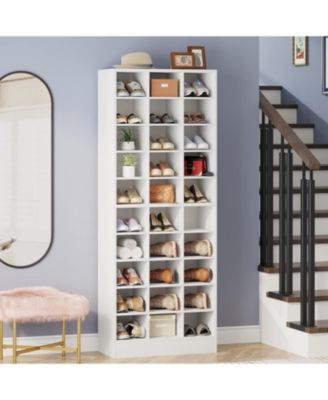 10-Tier Shoe Storage Cabinet, Gray Wooden Shoe Rack with 30 Cubbies, Freestanding Tall Entryway Shoe Organizer