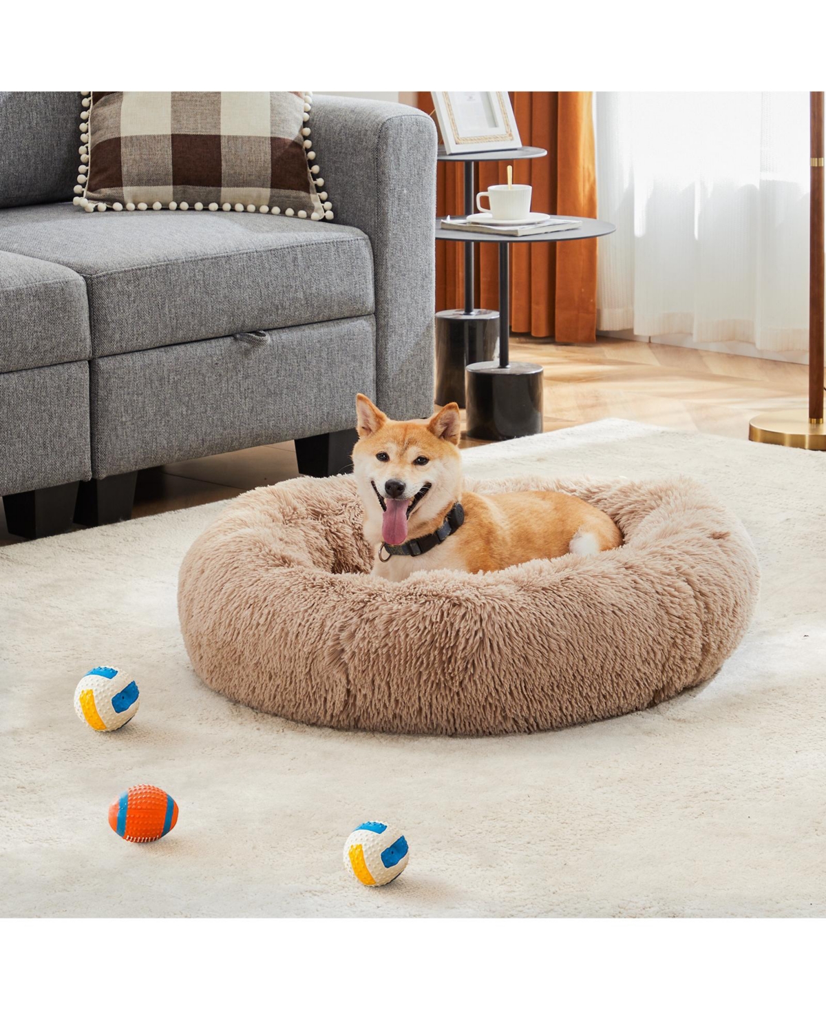Streamdale Furniture Anti-Slip Round Fluffy Plush Faux Fur Cat Bed, Small- Brown