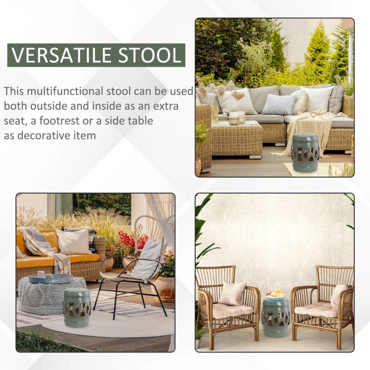 Streamdale Furniture Ceramic Garden Stool with Double-Coin Knot Design, Glazed(14