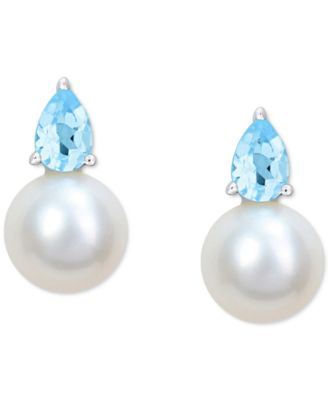 Cultured Freshwater Pearl (8-1/2mm) and Birthstone Stud Earrings in 18k Gold-Plated Sterling Silver, 18k Rose Gold-Plated Sterling Silver or Sterling Silver