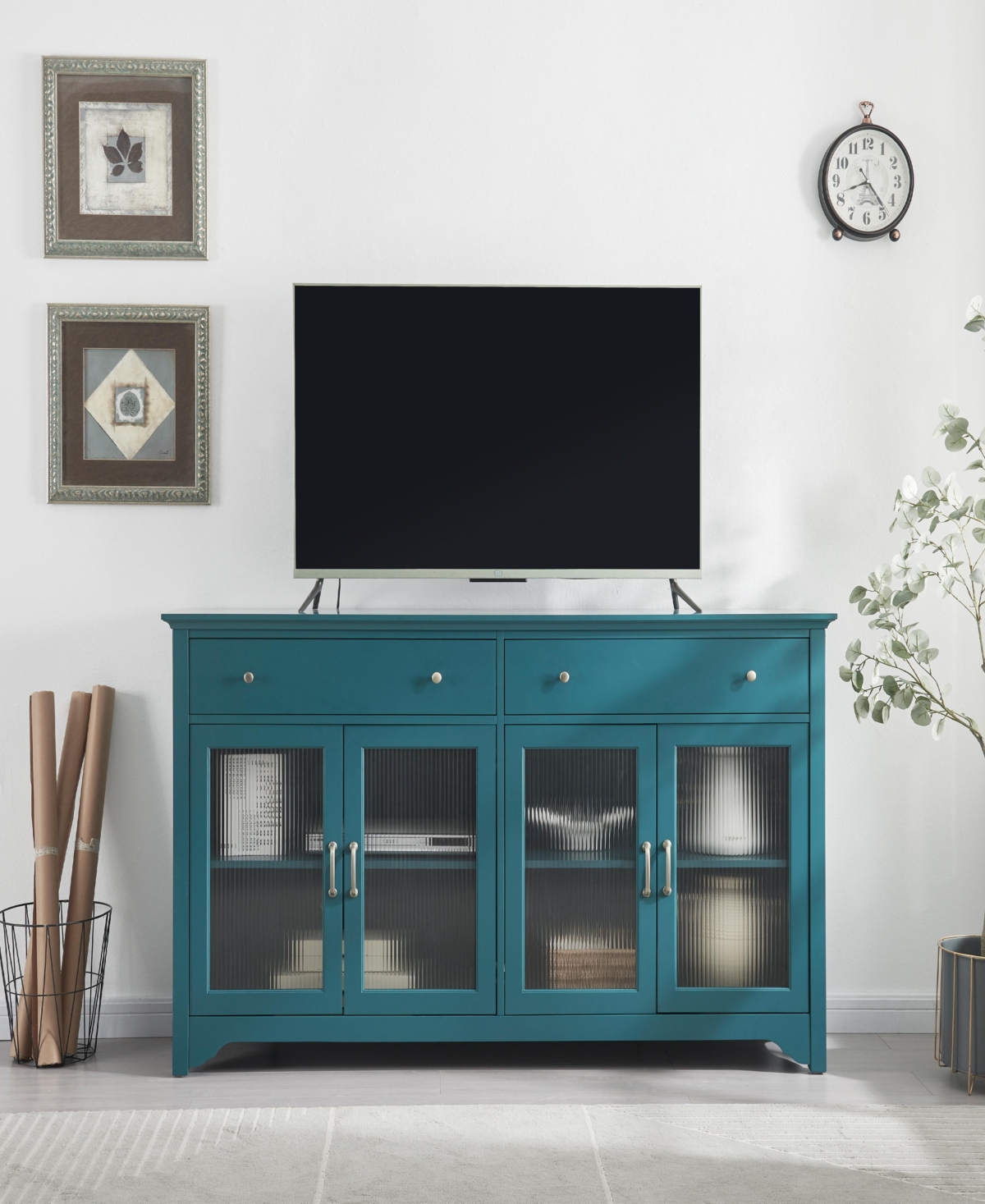 Simplie Fun Teal Blue Tv Console with Adjustable Shelves