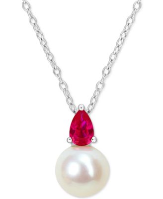 Cultured Freshwater Pearl & Birthstone 18" Pendant Necklace in 18k Gold-plated Sterling Silver, Rose Gold-plated Sterling Silver or Sterling Silver