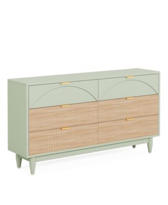 6-Drawer Dresser for Bedroom: 55 Inches Modern Chest of Drawers with Gold Metal Handles, Green Long Double Dresser Organizer Wood Cabinet for Bedroom, Closet, Living Room