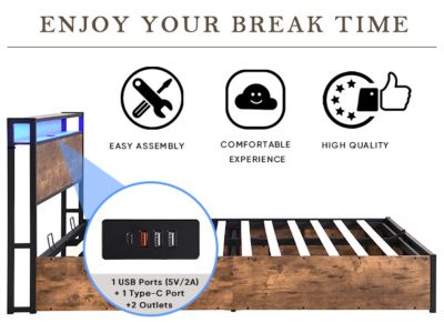 Lift-up Storage Bed Frame with Headboard and Charger